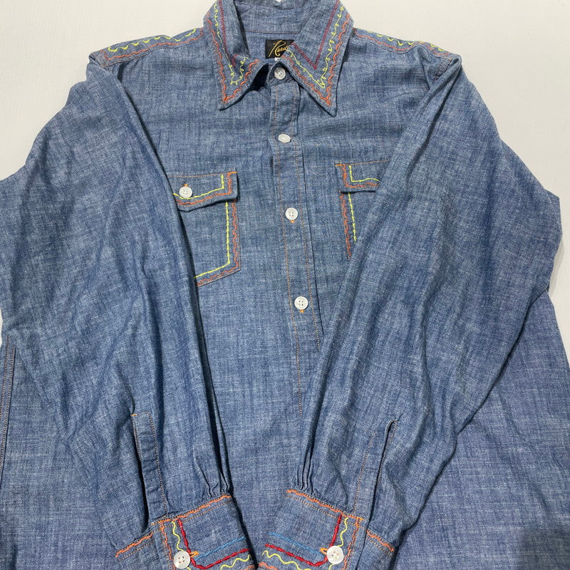 【中古品】【メンズ】 NEEDLES ニードルス OT211 WORK SHIRT COTTON CHAMBRAY ワーク シャツ コットン シャンプブレー 長袖 トップス 140-260701-sa-02-tei サイズ：M カラー：インディゴ 万代Net店