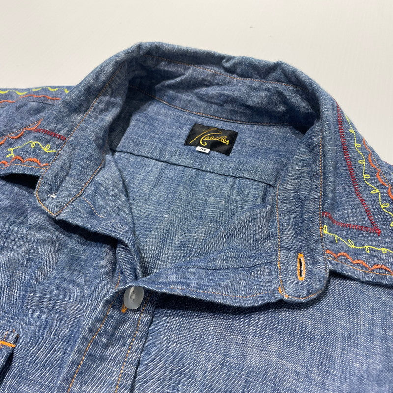 【中古品】【メンズ】 NEEDLES ニードルス OT211 WORK SHIRT COTTON CHAMBRAY ワーク シャツ コットン シャンプブレー 長袖 トップス 140-260701-sa-02-tei サイズ：M カラー：インディゴ 万代Net店