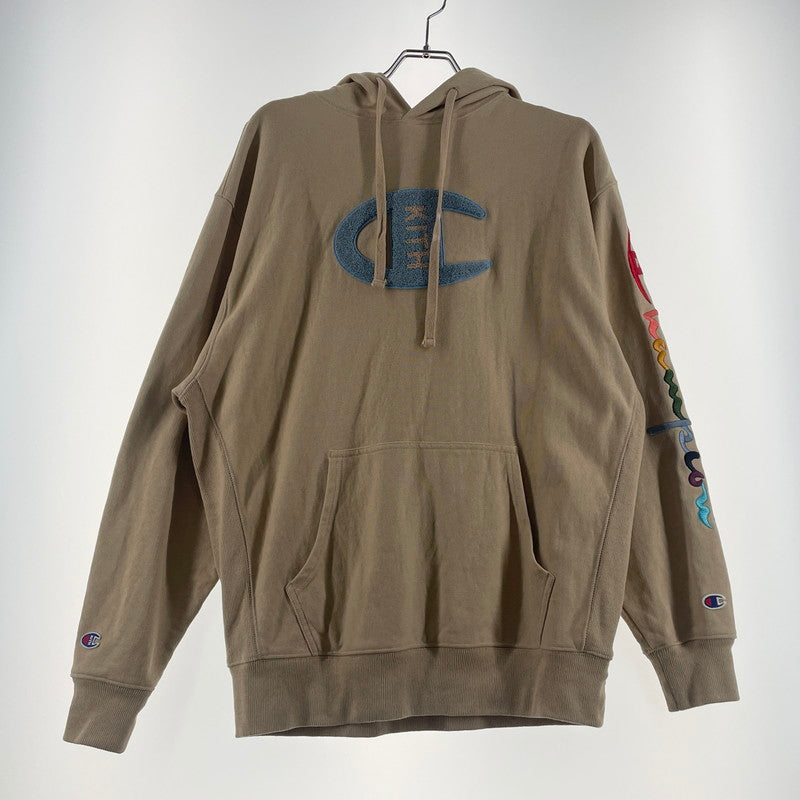 【中古品】【メンズ】 KITH キス × CHAMPION チャンピオン 別注コラボ LOGO HOODIE ロゴ フーディ 長袖 トップス プルーオーバー パーカー 142-260706-sa-09-tei サイズ：M カラー：ベージュ 万代Net店