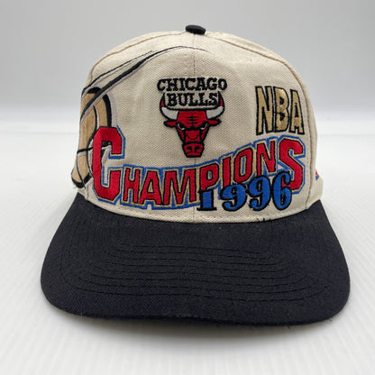 【中古品】【メンズ】 LOGO ATHLETIC ロゴアスレチック NBA CHICAGO BULLS CHAMPION CAP エヌビーエー シカゴ ブルズ チャンピオン キャップ 帽子 ツートーンキャップ 185-260805-ko-04-tei カラー：ベージュ系/ブラック系 万代Net店