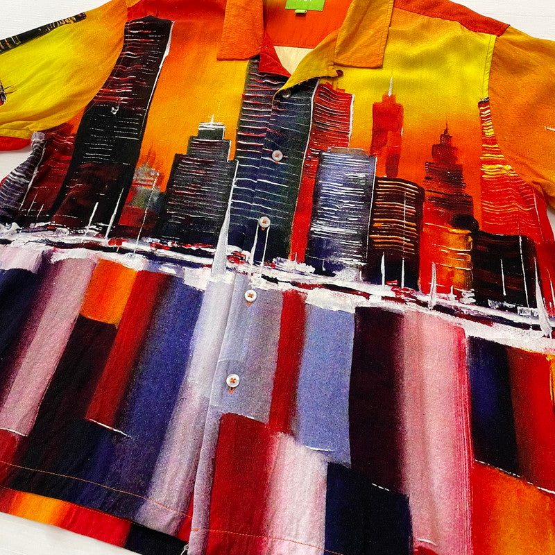 【中古品】【メンズ】 HUF ハフ CONCRETE JUNGLE S/S WOVEN TOP コンクリート ジャングル ショート スリーブ ウーブン 半袖 トップス 142-260801-sa-21-tei サイズ：M カラー：総柄 万代Net店
