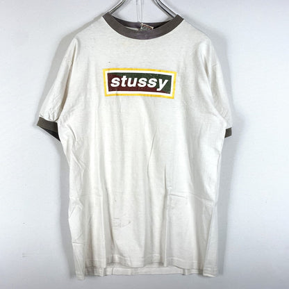 【現状渡し品】【メンズ】 STUSSY ステューシー 80～90's BOX LOGO SS RINGER TEE VINTAGE 80～90年代 ボックスロゴ ショートスリーブ リンガー Tシャツ 半袖 トップス ヴィンテージ 142-260707-yo-02-tei サイズ：S カラー：ホワイト 万代Net店