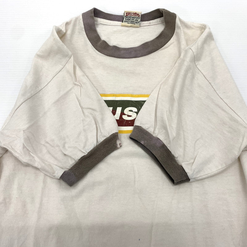 【現状渡し品】【メンズ】 STUSSY ステューシー 80～90's BOX LOGO SS RINGER TEE VINTAGE 80～90年代 ボックスロゴ ショートスリーブ リンガー Tシャツ 半袖 トップス ヴィンテージ 142-260707-yo-02-tei サイズ：S カラー：ホワイト 万代Net店