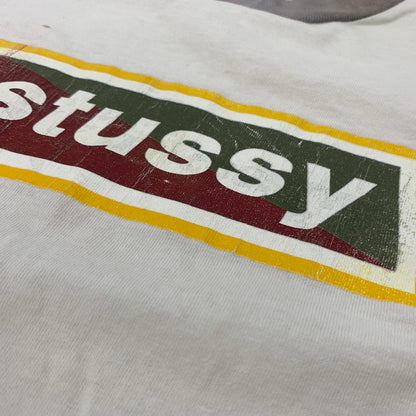 【現状渡し品】【メンズ】 STUSSY ステューシー 80～90's BOX LOGO SS RINGER TEE VINTAGE 80～90年代 ボックスロゴ ショートスリーブ リンガー Tシャツ 半袖 トップス ヴィンテージ 142-260707-yo-02-tei サイズ：S カラー：ホワイト 万代Net店