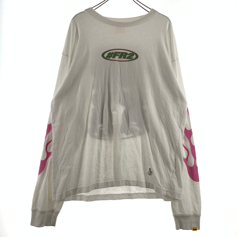 【現状渡し品】【メンズ】 #FR2 エフアールツー FIRE PATTERN LOGO L/S TEE ファイヤ パターン ロゴ ロングスリーブ Tシャツ 長袖 トップス 142-260720-ko-38-tei サイズ：L カラー：ホワイト 万代Net店