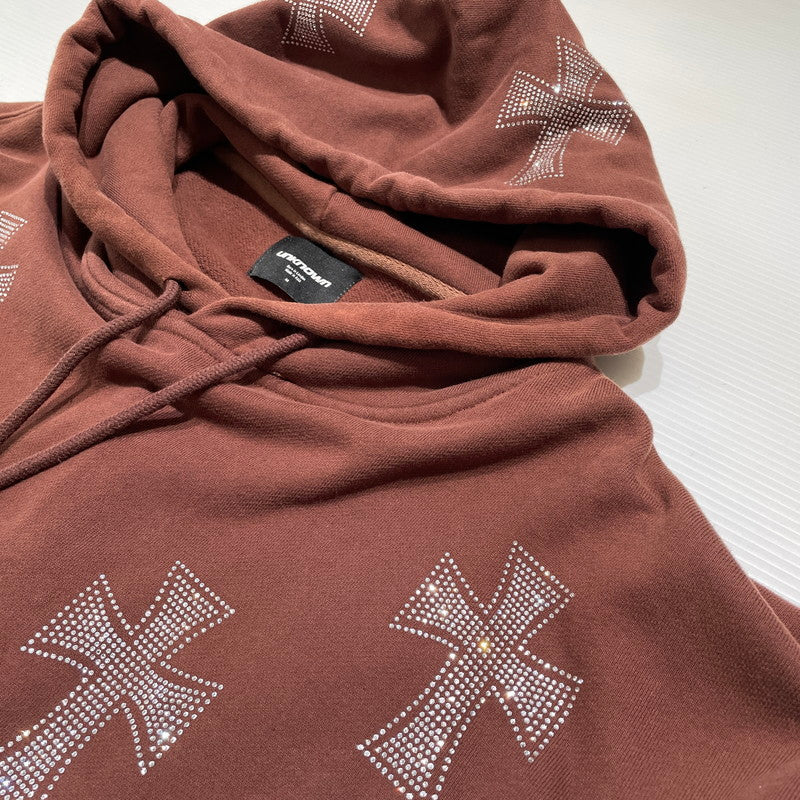 【中古品】【メンズ】 UNKNOWN LOGO HOODIE ロゴ フーディ 長袖 トップス プルーオーバー 142-260707-sa-10-tei サイズ：M カラー：ブラウン 万代Net店