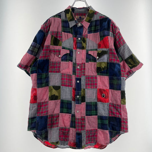 【中古品】【メンズ】 A BATHING APE ア ベイシング エイプ PATCHWORK SHIRT パッチワークシャツ 半袖 トップス 142-260707-sa-04-tei サイズ：M カラー：マルチ 万代Net店