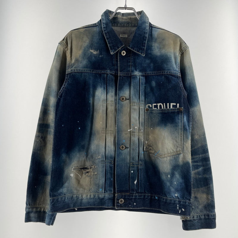 【中古品】【メンズ】 SEQUEL シークエル × FRAGMENT フラグメント 別注コラボ PAINT DENIM JACKET ペイント デニム ジャケット アウター 142-260707-sa-13-tei サイズ：S カラー：インディゴ 万代Net店