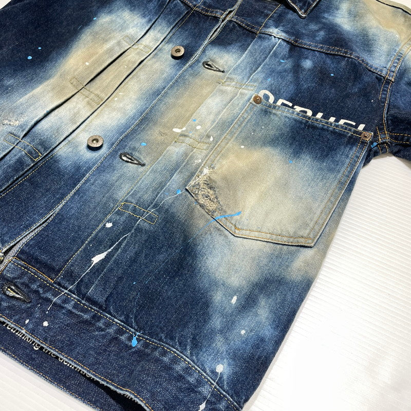 【中古品】【メンズ】 SEQUEL シークエル × FRAGMENT フラグメント 別注コラボ PAINT DENIM JACKET ペイント デニム ジャケット アウター 142-260707-sa-13-tei サイズ：S カラー：インディゴ 万代Net店