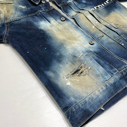 【中古品】【メンズ】 SEQUEL シークエル × FRAGMENT フラグメント 別注コラボ PAINT DENIM JACKET ペイント デニム ジャケット アウター 142-260707-sa-13-tei サイズ：S カラー：インディゴ 万代Net店