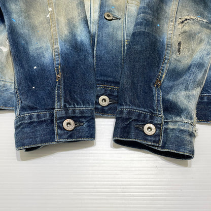 【中古品】【メンズ】 SEQUEL シークエル × FRAGMENT フラグメント 別注コラボ PAINT DENIM JACKET ペイント デニム ジャケット アウター 142-260707-sa-13-tei サイズ：S カラー：インディゴ 万代Net店
