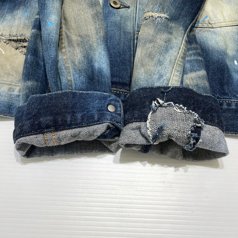 【中古品】【メンズ】 SEQUEL シークエル × FRAGMENT フラグメント 別注コラボ PAINT DENIM JACKET ペイント デニム ジャケット アウター 142-260707-sa-13-tei サイズ：S カラー：インディゴ 万代Net店
