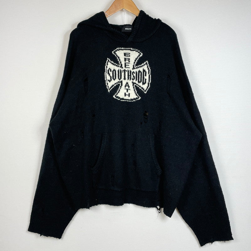 【中古品】【メンズ】 BREATH ブレス SOUTHSIDE CROSS DAMAGE MOHAIR HOODIE BR25AW-N3010 サウスサイド クロス ダメージ モヘア フーディー トップス プルーオーバー パーカー 140-260708-sa-03-tei サイズ：2XL カラー：ブラック 万代Net店