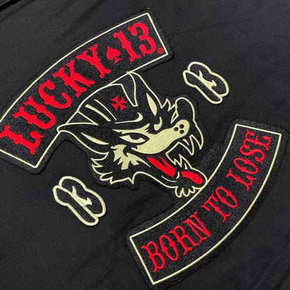 【中古品】【メンズ】 LUCKY 13 ラッキーサーティーン BORN TO LOSE LINED ENBROIDERED JACKET ボーン トゥ ルーズ ラインド エンブロイダード ジャケット アウター 145-260710-sa-08-tei サイズ：M カラー：ブラック 万代Net店