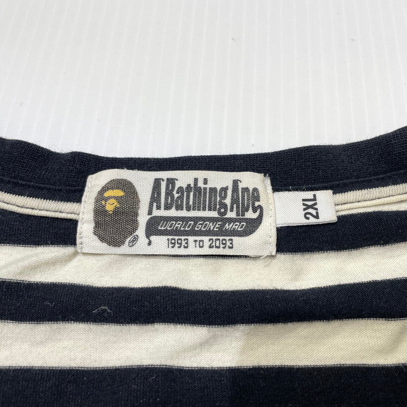 【中古品】【メンズ】 A BATHING APE ア ベイジング エイプ CREWNECK L/S TEE クルーネック ロングスリーブ Tシャツ 長袖 トップス 142-260710-sa-10-tei サイズ：2XL カラー：ボーダー 万代Net店