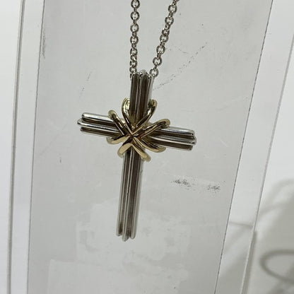 【中古品】【メンズ/レディース】 Tiffany & Co. ティファニーアンドコー K18 SV925 コンビ シグネチャー クロス ペンダント ネックレス チェーン 182-260710-ko-08-tei カラー：シルバー/ゴールド 万代Net店
