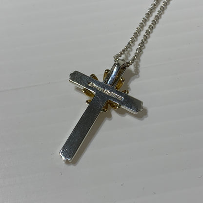 【中古品】【メンズ/レディース】 Tiffany & Co. ティファニーアンドコー K18 SV925 コンビ シグネチャー クロス ペンダント ネックレス チェーン 182-260710-ko-08-tei カラー：シルバー/ゴールド 万代Net店