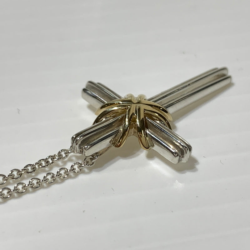【中古品】【メンズ/レディース】 Tiffany & Co. ティファニーアンドコー K18 SV925 コンビ シグネチャー クロス ペンダント ネックレス チェーン 182-260710-ko-08-tei カラー：シルバー/ゴールド 万代Net店