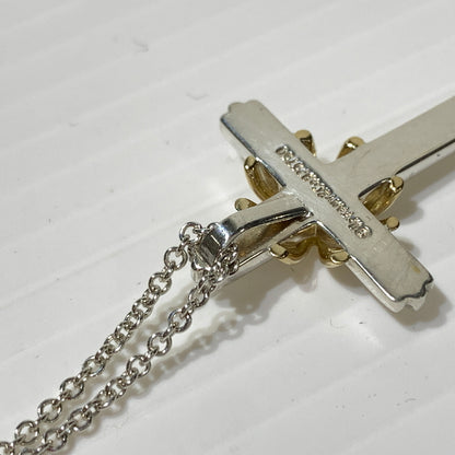 【中古品】【メンズ/レディース】 Tiffany & Co. ティファニーアンドコー K18 SV925 コンビ シグネチャー クロス ペンダント ネックレス チェーン 182-260710-ko-08-tei カラー：シルバー/ゴールド 万代Net店