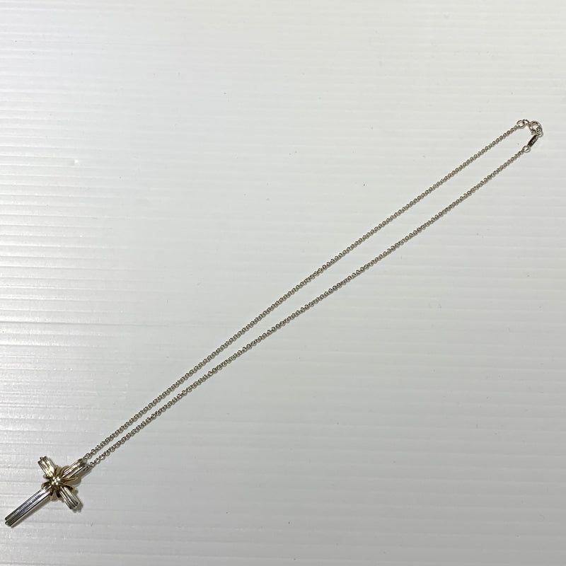 【中古品】【メンズ/レディース】 Tiffany & Co. ティファニーアンドコー K18 SV925 コンビ シグネチャー クロス ペンダント ネックレス チェーン 182-260710-ko-08-tei カラー：シルバー/ゴールド 万代Net店