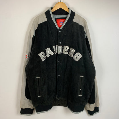 【現状渡し品】【メンズ】 NFL エヌエフエル RAIDERS SUEDE LEATHER STADIUM JACKET ライダース スウェードレザー スタジャン アウター 145-260710-sa-16-tei サイズ：XXL カラー：ブラック 万代Net店
