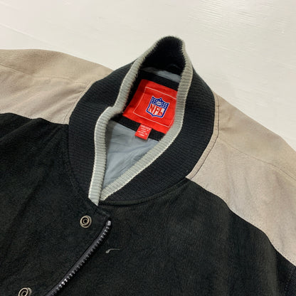 【現状渡し品】【メンズ】 NFL エヌエフエル RAIDERS SUEDE LEATHER STADIUM JACKET ライダース スウェードレザー スタジャン アウター 145-260710-sa-16-tei サイズ：XXL カラー：ブラック 万代Net店