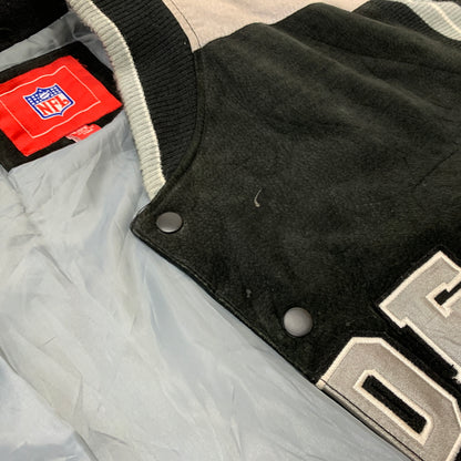 【現状渡し品】【メンズ】 NFL エヌエフエル RAIDERS SUEDE LEATHER STADIUM JACKET ライダース スウェードレザー スタジャン アウター 145-260710-sa-16-tei サイズ：XXL カラー：ブラック 万代Net店