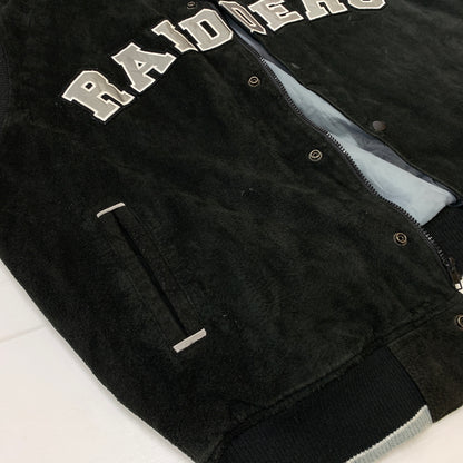 【現状渡し品】【メンズ】 NFL エヌエフエル RAIDERS SUEDE LEATHER STADIUM JACKET ライダース スウェードレザー スタジャン アウター 145-260710-sa-16-tei サイズ：XXL カラー：ブラック 万代Net店