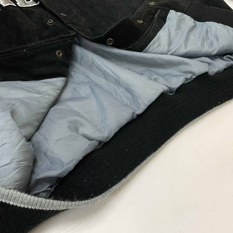 【現状渡し品】【メンズ】 NFL エヌエフエル RAIDERS SUEDE LEATHER STADIUM JACKET ライダース スウェードレザー スタジャン アウター 145-260710-sa-16-tei サイズ：XXL カラー：ブラック 万代Net店