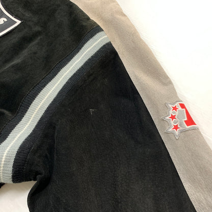 【現状渡し品】【メンズ】 NFL エヌエフエル RAIDERS SUEDE LEATHER STADIUM JACKET ライダース スウェードレザー スタジャン アウター 145-260710-sa-16-tei サイズ：XXL カラー：ブラック 万代Net店