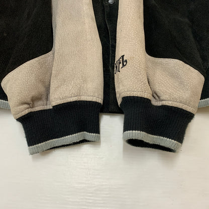 【現状渡し品】【メンズ】 NFL エヌエフエル RAIDERS SUEDE LEATHER STADIUM JACKET ライダース スウェードレザー スタジャン アウター 145-260710-sa-16-tei サイズ：XXL カラー：ブラック 万代Net店