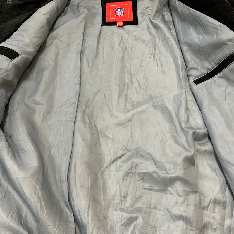 【現状渡し品】【メンズ】 NFL エヌエフエル RAIDERS SUEDE LEATHER STADIUM JACKET ライダース スウェードレザー スタジャン アウター 145-260710-sa-16-tei サイズ：XXL カラー：ブラック 万代Net店