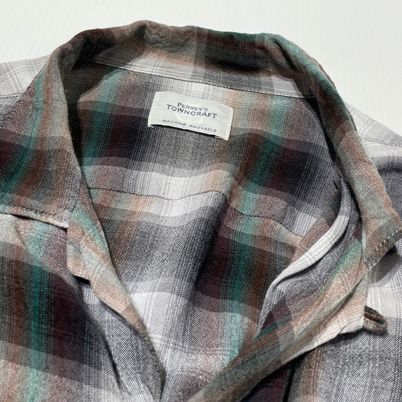【現状渡し品】【メンズ】 PENNY'S TOWNCRAFT ペニーズ タウンクラフト 60’s RAYON CHECK SHIRT 60年代 レーヨン チェック シャツ 長袖 トップス 復刻 145-260807-sa-16-tei サイズ：L カラー：グレー 万代Net店