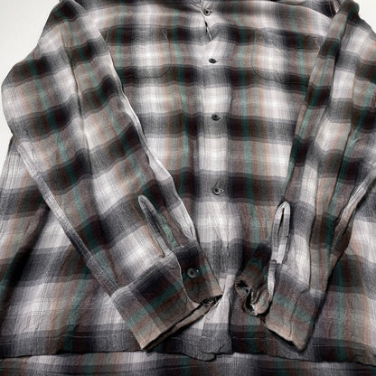 【現状渡し品】【メンズ】 PENNY'S TOWNCRAFT ペニーズ タウンクラフト 60’s RAYON CHECK SHIRT 60年代 レーヨン チェック シャツ 長袖 トップス 復刻 145-260807-sa-16-tei サイズ：L カラー：グレー 万代Net店