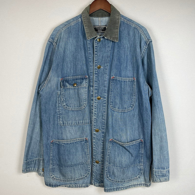 【中古品】【メンズ】 Sears WORK'N LEISURE シアーズワークレジャー 70's DENIM COVERALLS VINTAGE 70年代 デニム カバーオール アウター 襟コーデュロイ ヴィンテージ 145-260711-ss-07-tei サイズ：L カラー：インディゴ 万代Net店