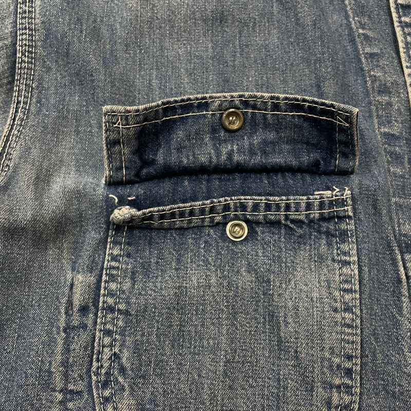 【中古品】【メンズ】 Sears WORK'N LEISURE シアーズワークレジャー 70's DENIM COVERALLS VINTAGE 70年代 デニム カバーオール アウター 襟コーデュロイ ヴィンテージ 145-260711-ss-07-tei サイズ：L カラー：インディゴ 万代Net店
