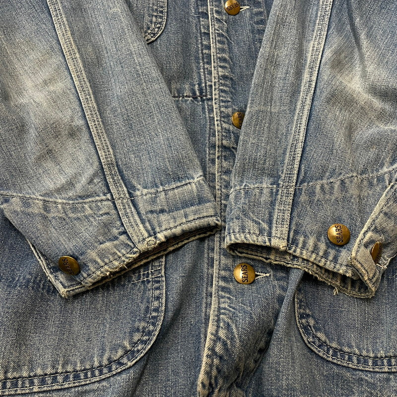 【中古品】【メンズ】 Sears WORK'N LEISURE シアーズワークレジャー 70's DENIM COVERALLS VINTAGE 70年代 デニム カバーオール アウター 襟コーデュロイ ヴィンテージ 145-260711-ss-07-tei サイズ：L カラー：インディゴ 万代Net店