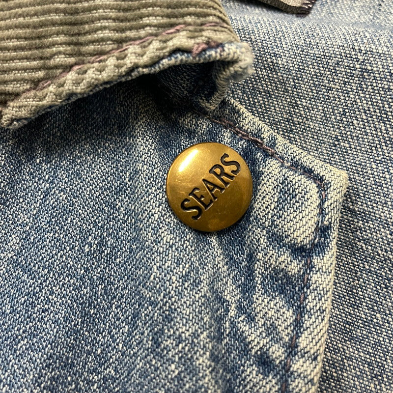 【中古品】【メンズ】 Sears WORK'N LEISURE シアーズワークレジャー 70's DENIM COVERALLS VINTAGE 70年代 デニム カバーオール アウター 襟コーデュロイ ヴィンテージ 145-260711-ss-07-tei サイズ：L カラー：インディゴ 万代Net店