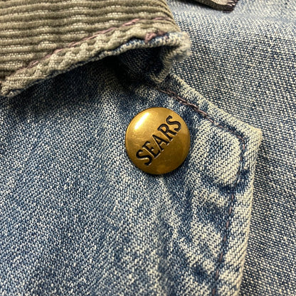 【中古品】【メンズ】 Sears WORK'N LEISURE シアーズワークレジャー 70's DENIM COVERALLS VINTAGE 70年代 デニム カバーオール アウター 襟コーデュロイ ヴィンテージ 145-260711-ss-07-tei サイズ：L カラー：インディゴ 万代Net店