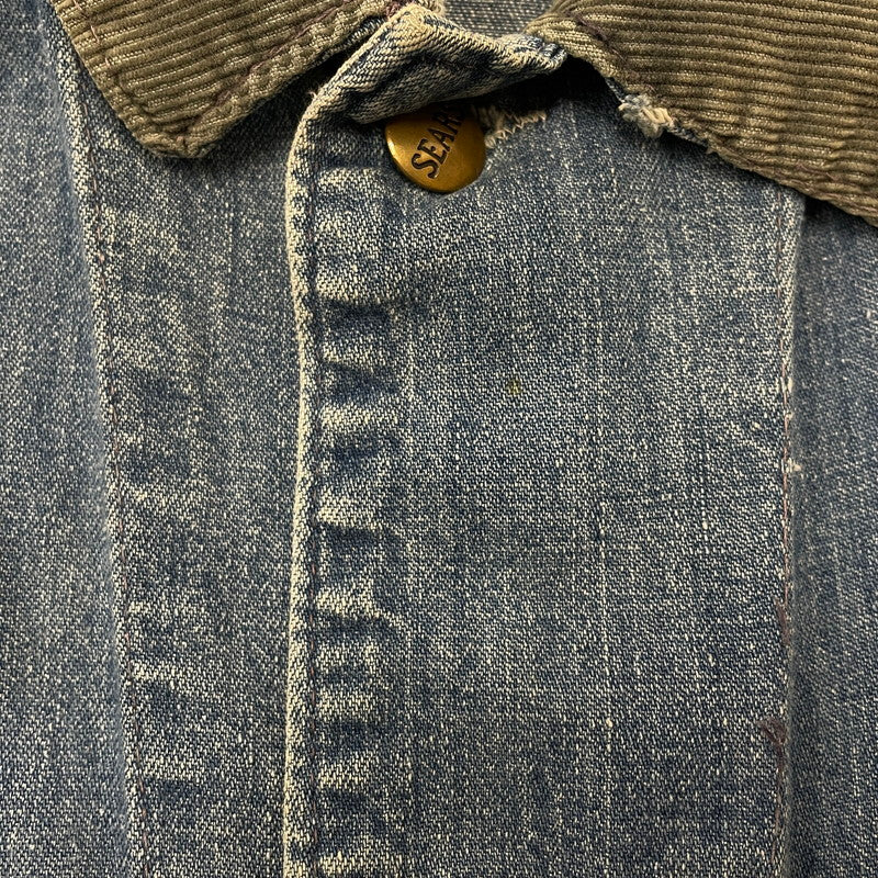 【中古品】【メンズ】 Sears WORK'N LEISURE シアーズワークレジャー 70's DENIM COVERALLS VINTAGE 70年代 デニム カバーオール アウター 襟コーデュロイ ヴィンテージ 145-260711-ss-07-tei サイズ：L カラー：インディゴ 万代Net店