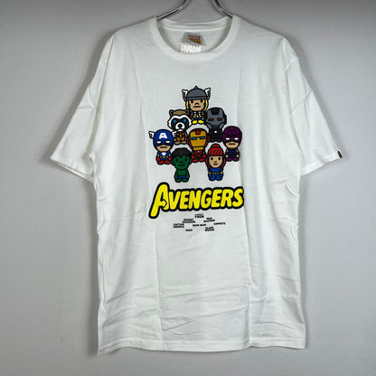 【中古品】【メンズ】 A BATHING APE アベイシングエイプ × MARVEL マーベル 別注コラボ COMIC PRINT S/S TEE コミック プリント ショートスリーブTシャツ 半袖トップス 142-260711-ss-01-tei サイズ：2XL カラー：ホワイト 万代Net店