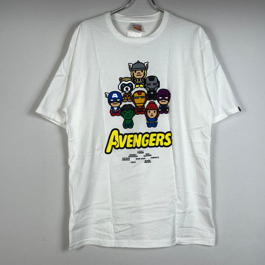【中古品】【メンズ】 A BATHING APE アベイシングエイプ × MARVEL マーベル 別注コラボ COMIC PRINT S/S TEE コミック プリント ショートスリーブTシャツ 半袖トップス 142-260711-ss-01-tei サイズ：2XL カラー：ホワイト 万代Net店