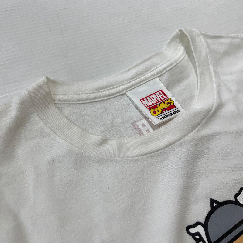 【中古品】【メンズ】 A BATHING APE アベイシングエイプ × MARVEL マーベル 別注コラボ COMIC PRINT S/S TEE コミック プリント ショートスリーブTシャツ 半袖トップス 142-260711-ss-01-tei サイズ：2XL カラー：ホワイト 万代Net店