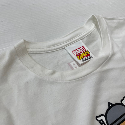【中古品】【メンズ】 A BATHING APE アベイシングエイプ × MARVEL マーベル 別注コラボ COMIC PRINT S/S TEE コミック プリント ショートスリーブTシャツ 半袖トップス 142-260711-ss-01-tei サイズ：2XL カラー：ホワイト 万代Net店