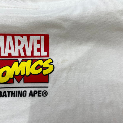 【中古品】【メンズ】 A BATHING APE アベイシングエイプ × MARVEL マーベル 別注コラボ COMIC PRINT S/S TEE コミック プリント ショートスリーブTシャツ 半袖トップス 142-260711-ss-01-tei サイズ：2XL カラー：ホワイト 万代Net店