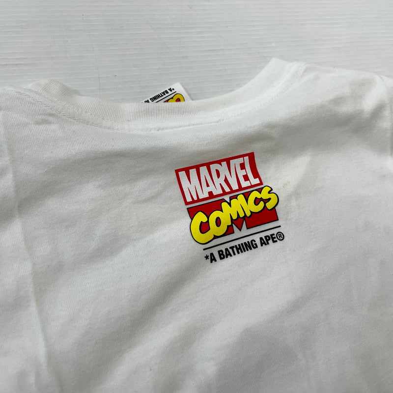 【中古品】【メンズ】 A BATHING APE アベイシングエイプ × MARVEL マーベル 別注コラボ COMIC PRINT S/S TEE コミック プリント ショートスリーブTシャツ 半袖トップス 142-260711-ss-01-tei サイズ：2XL カラー：ホワイト 万代Net店