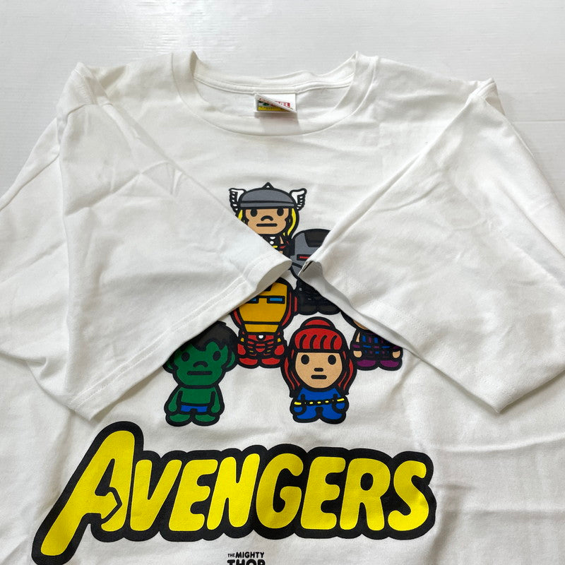 【中古品】【メンズ】 A BATHING APE アベイシングエイプ × MARVEL マーベル 別注コラボ COMIC PRINT S/S TEE コミック プリント ショートスリーブTシャツ 半袖トップス 142-260711-ss-01-tei サイズ：2XL カラー：ホワイト 万代Net店