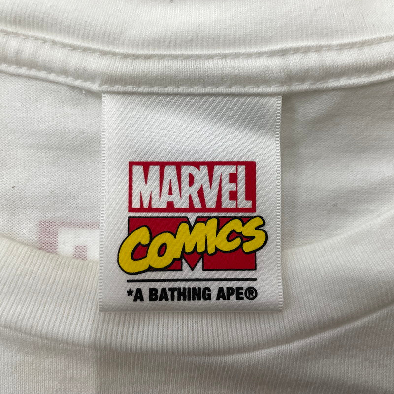【中古品】【メンズ】 A BATHING APE アベイシングエイプ × MARVEL マーベル 別注コラボ COMIC PRINT S/S TEE コミック プリント ショートスリーブTシャツ 半袖トップス 142-260711-ss-01-tei サイズ：2XL カラー：ホワイト 万代Net店