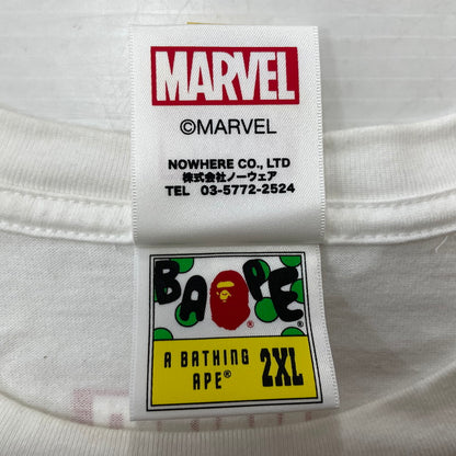 【中古品】【メンズ】 A BATHING APE アベイシングエイプ × MARVEL マーベル 別注コラボ COMIC PRINT S/S TEE コミック プリント ショートスリーブTシャツ 半袖トップス 142-260711-ss-01-tei サイズ：2XL カラー：ホワイト 万代Net店