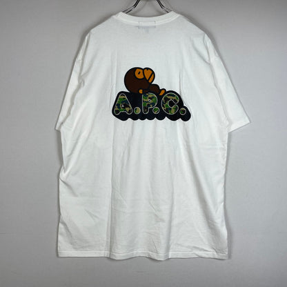 【中古品】【メンズ】 A BATHING APE アベイシングエイプ × A.P.C. アーペーセー 別注コラボ LOGO MILO ON APC WIDE S/S TEE ロゴ ミロオンAPC ワイド ショートスリーブTシャツ 半袖トップス 142-260711-ss-04-tei サイズ：2XL カラー：ホワイト 万代Net店